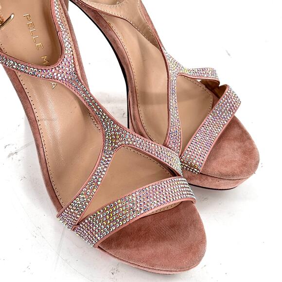 Pelle Moda Karisa Platform Heels 9 Pink Suede NWOT Sandals Jewel Glam Cocktail - Picture 4 of 7